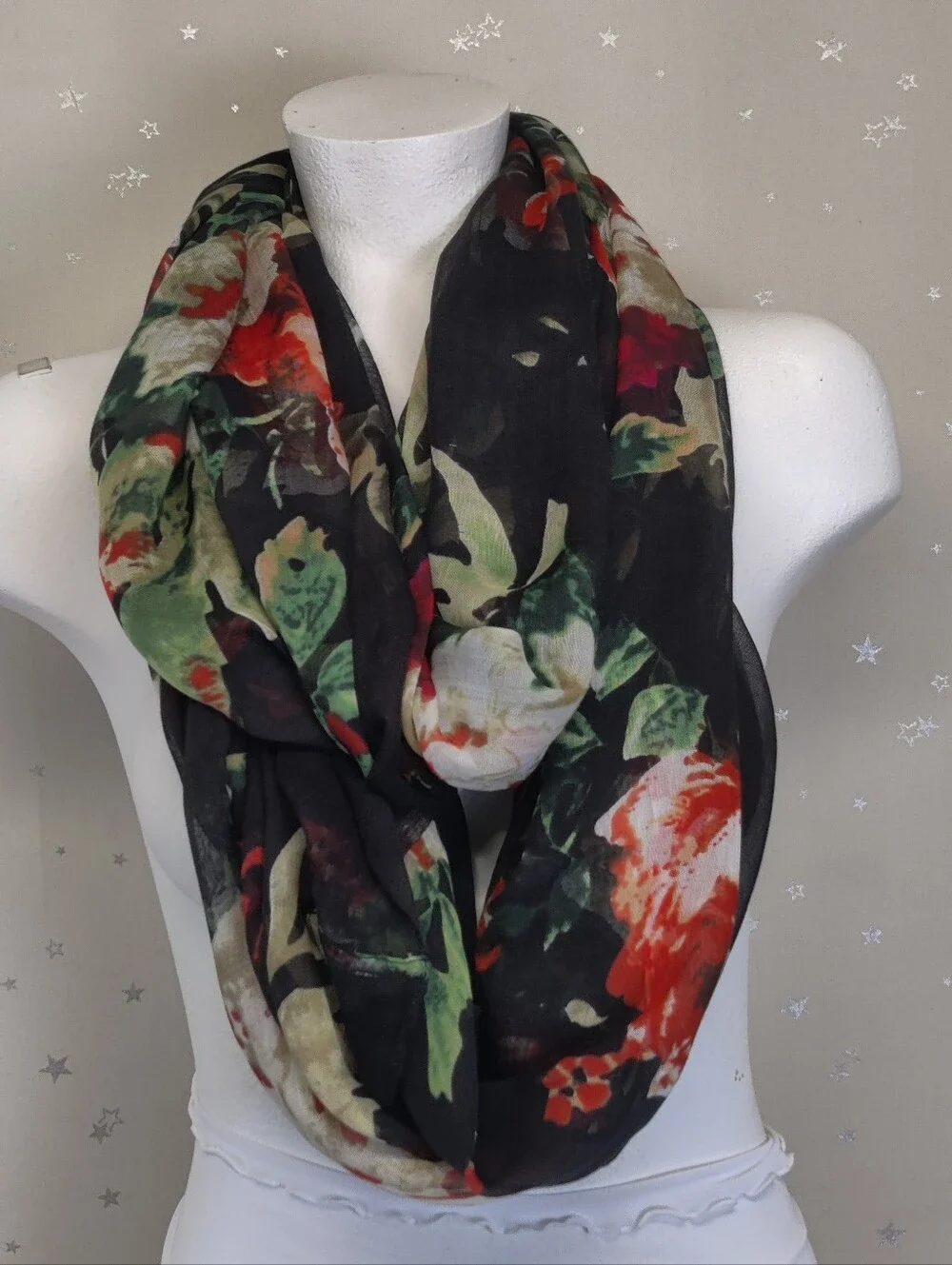 Naturally Knotty 100% Modal Oversized Floral Scarf Wrap Black Red 42x78